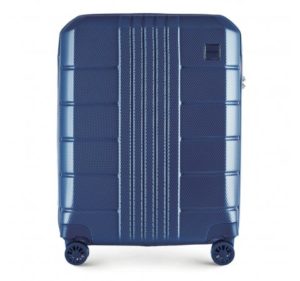 twarda walizka kabinowa z poliwęglanu z pionowymi i poziomymi zdobieniami