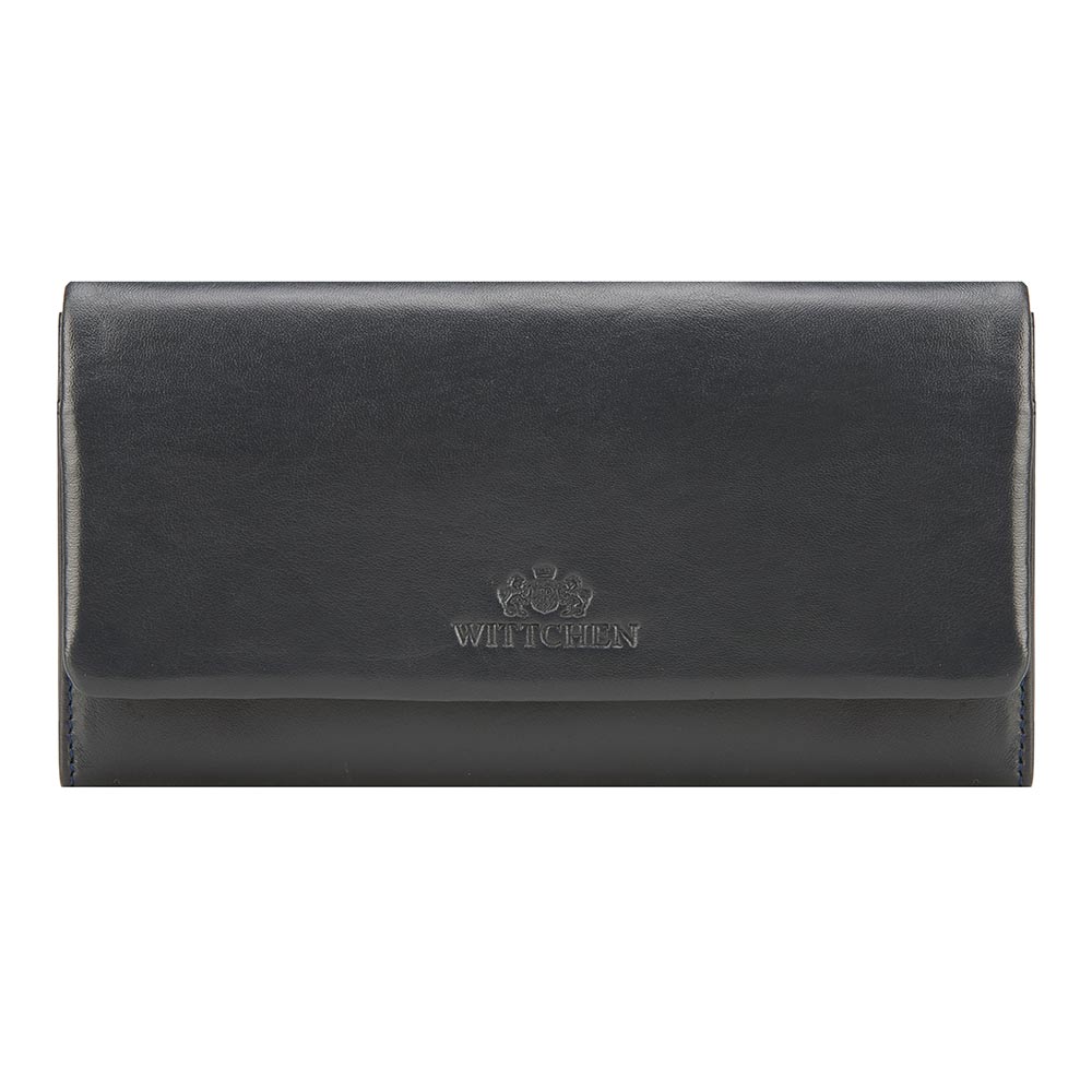 Granatowy portfel ze skóry z toczonym logo