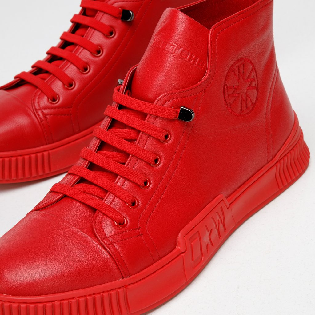 Wysokie skórzane sneakersy w kolorze czerwonym